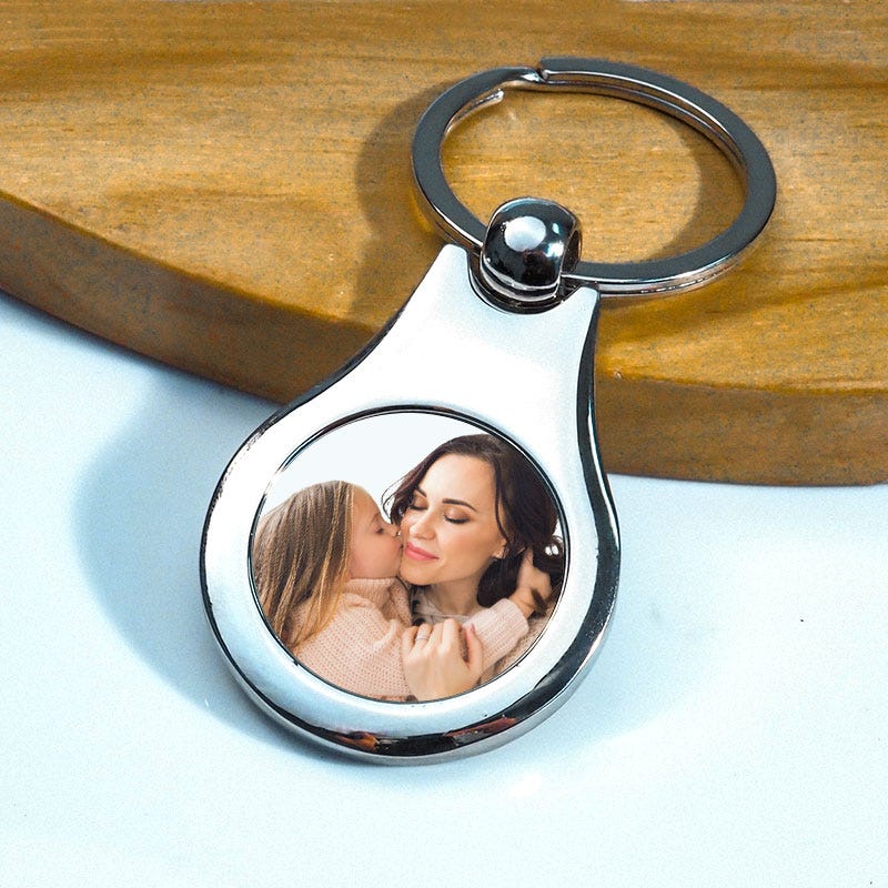 Stainless Steel Engravable Round Photo Keychain