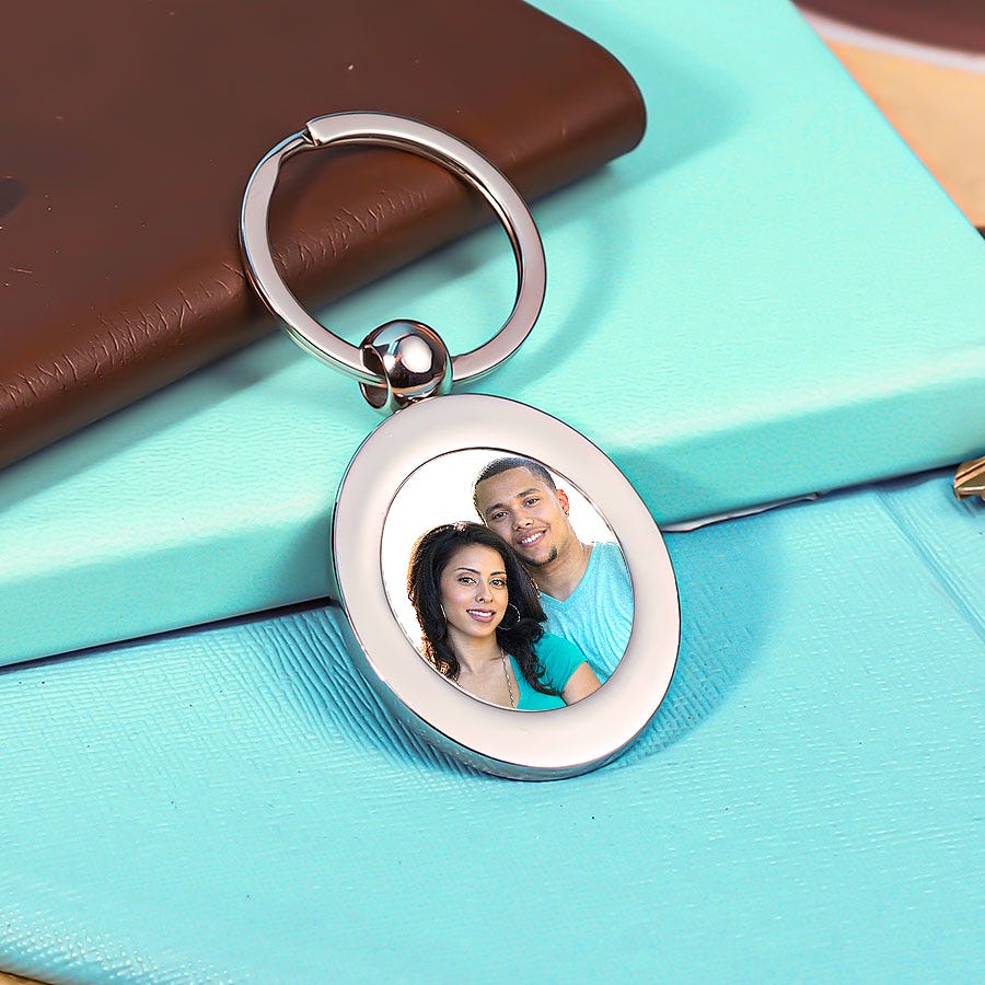 Stainless Steel Photo Oval Keychain