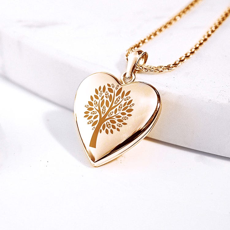 14K Gold-Filled Family Tree Heart Photo Locket