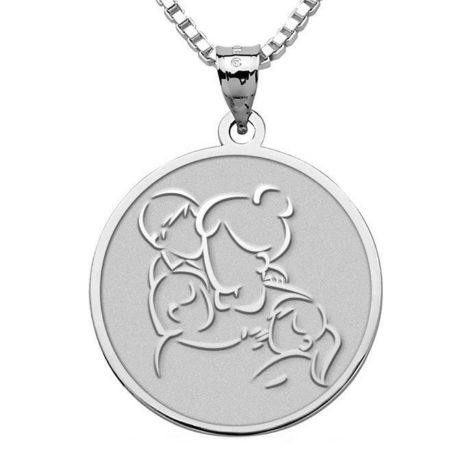 Mother with Son and Two Daughters - Round Pendant