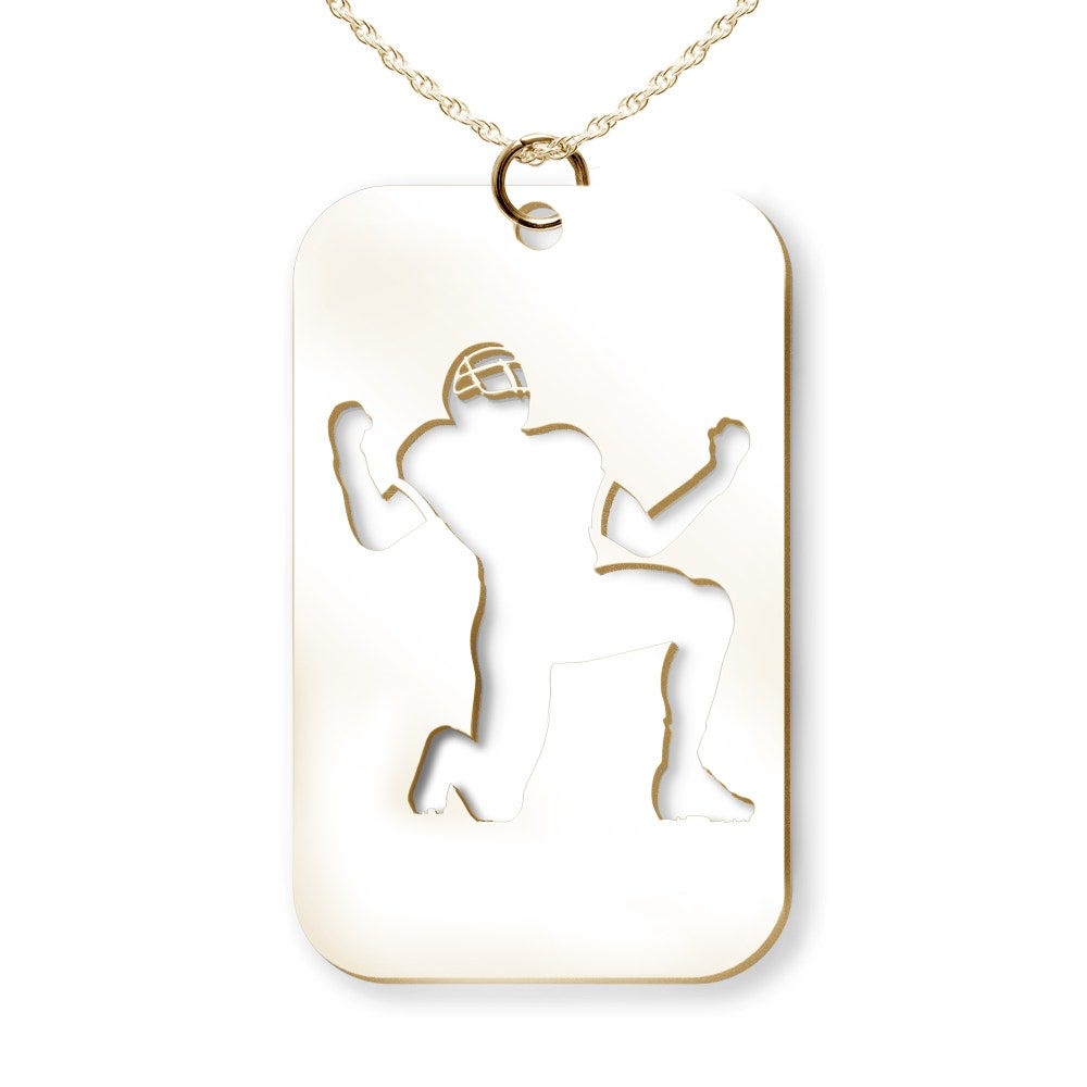Football Player Kneeling Cut-Out Rectangle Pendant