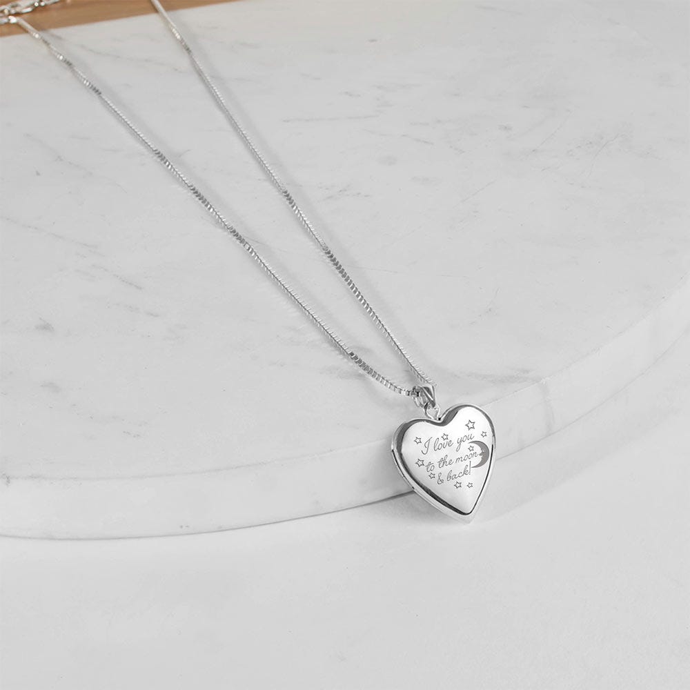 14K White Gold " To The Moon & Back "Photo Locket