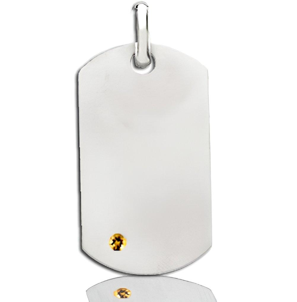Engravable Dog Tag Pendant with Birthstone
