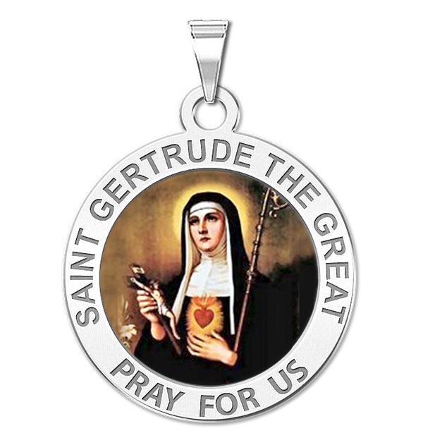 Saint Gertrude the Great Round Religious Medal Color