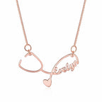 Nurse Sideways Stethoscope Name Necklace with Chain