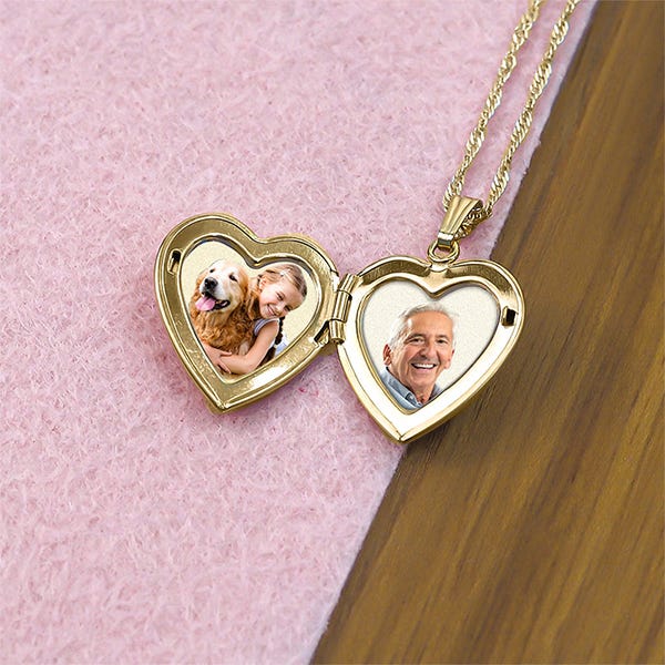 Solid 14K Yellow Gold Cat'S Paw Print Heart Photo Locket