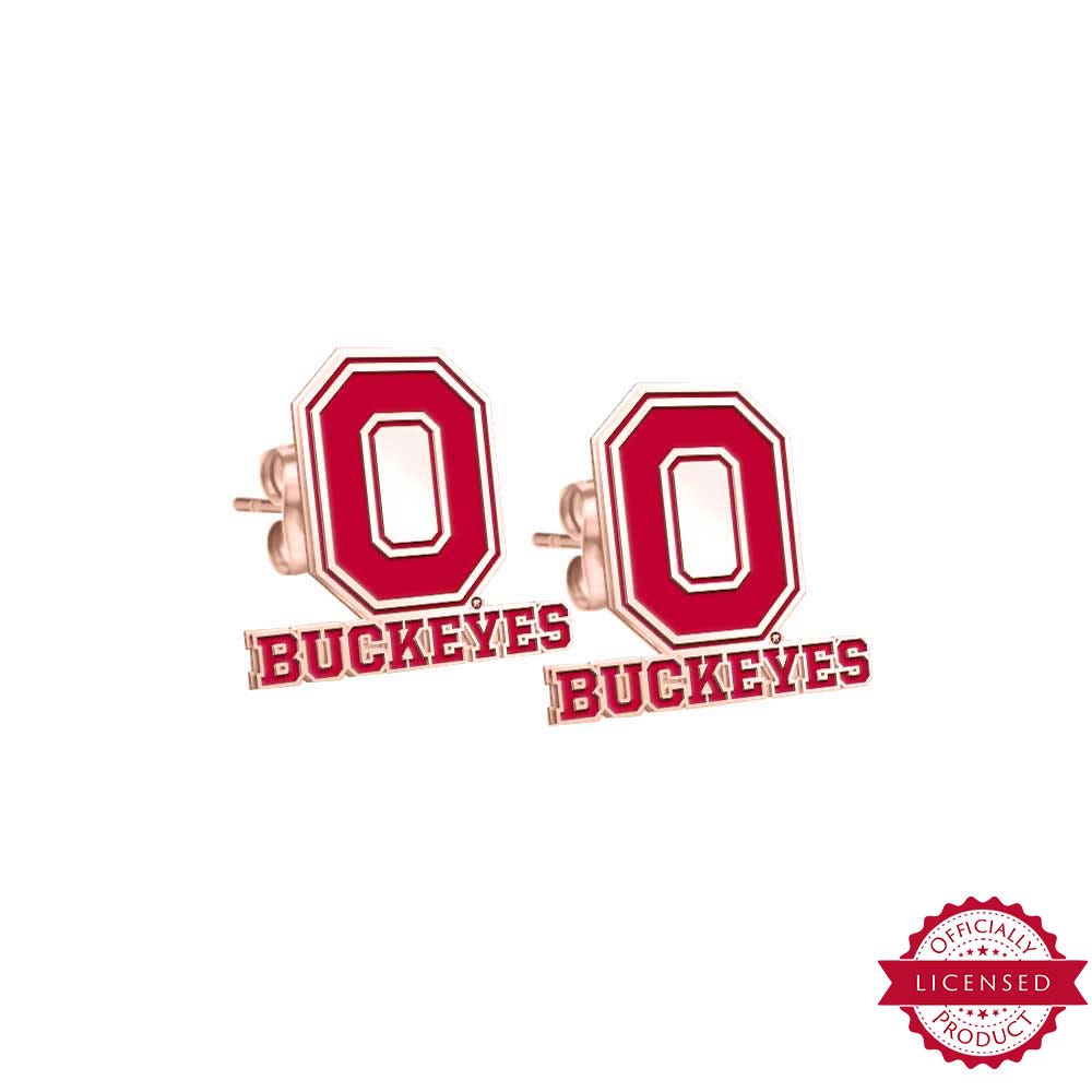 Pair of Color Enamel Ohio State Buckeye O Earrings