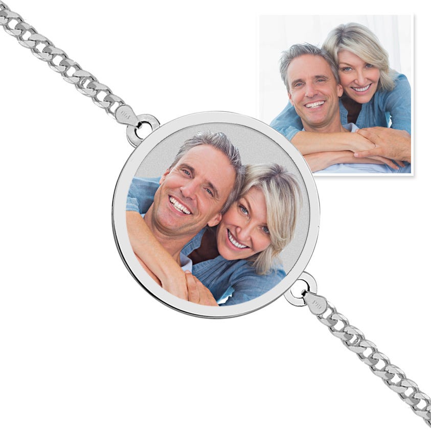 Round Photo Engrave Bracelet with 3. Curb Chain