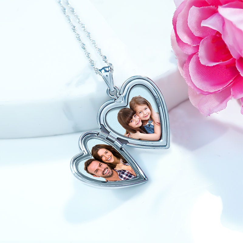 14K White Gold Small Heart Photo Locket