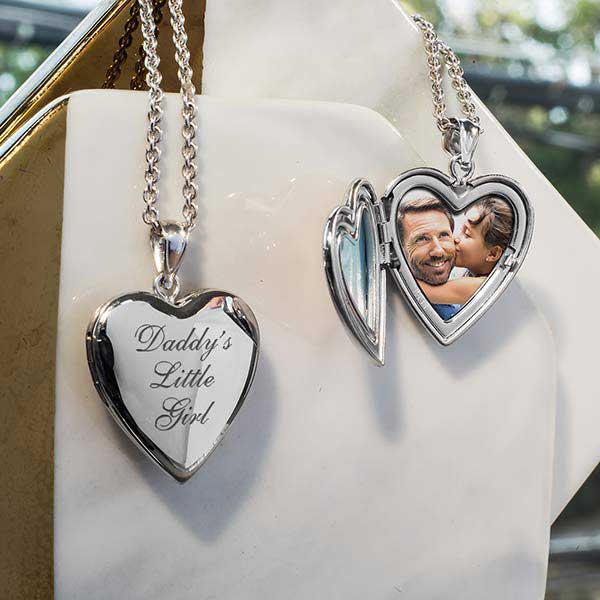 14K White Gold Daddy'S Little Girl Heart Photo Locket