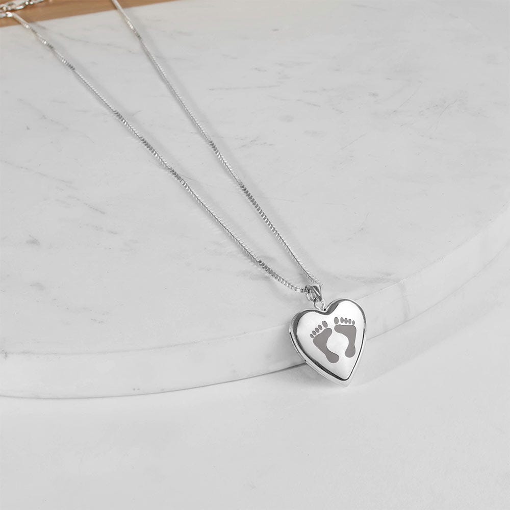 Baby Footprints Heart Photo Locket