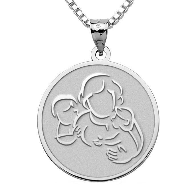 Mother with Son and Daughter - Round Pendant