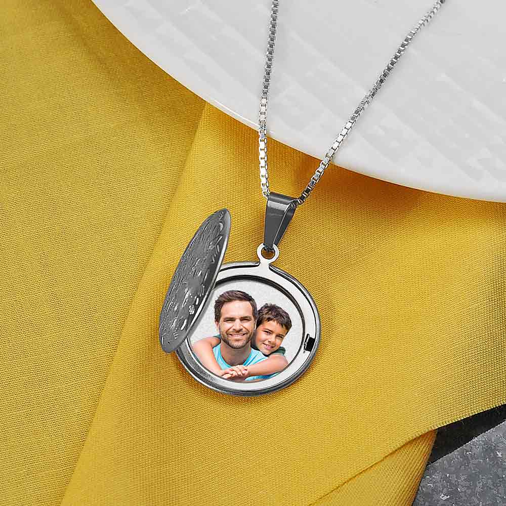 Round Floral Photo Locket With 18" Chain
