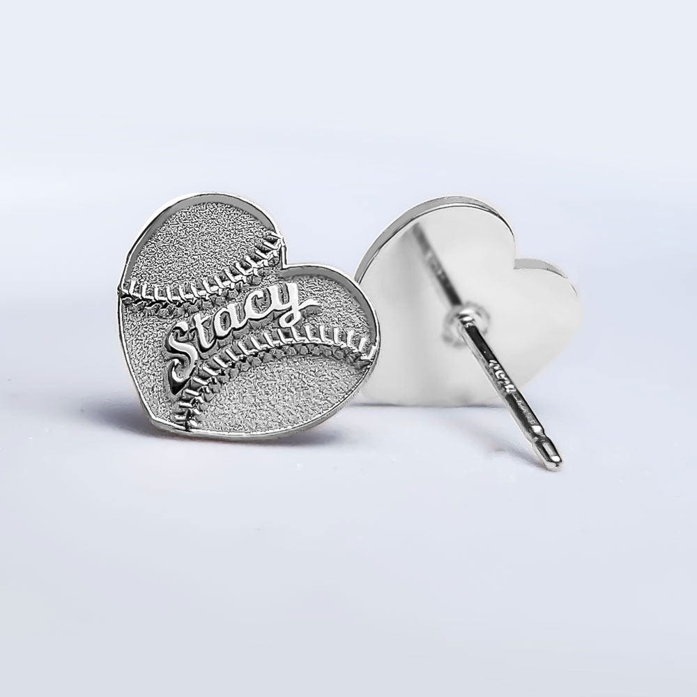 Personalized Heart Shaped Softball Earrings