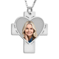 Cross with Cut-Out Heart Photo Pendant Charm