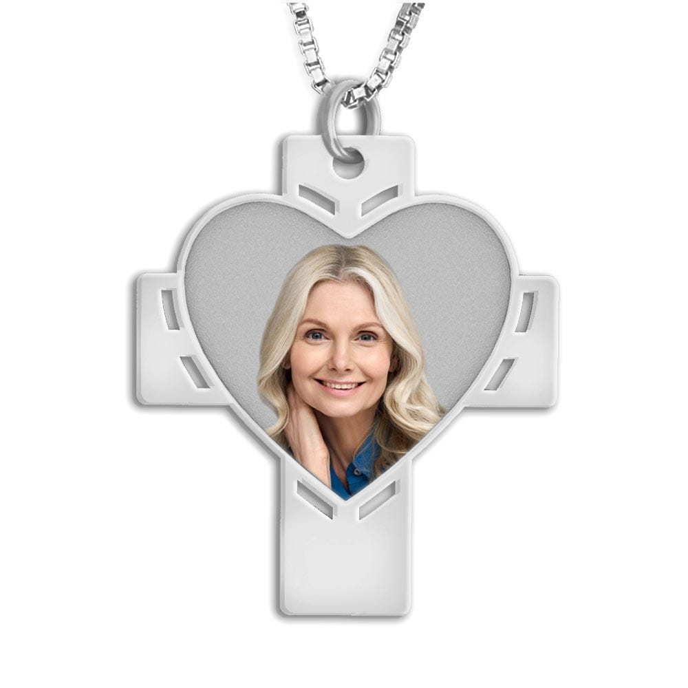 Cross with Cut-Out Heart Photo Pendant Charm