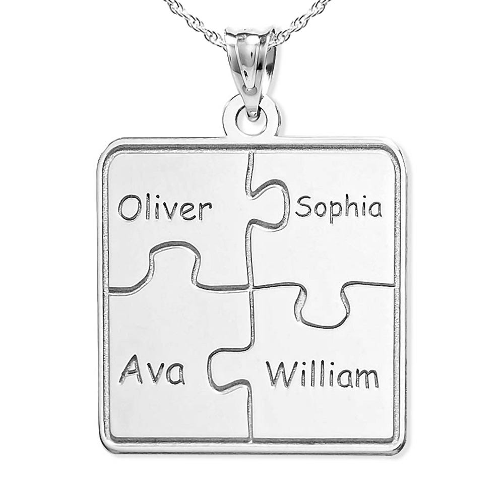 Personalized Family 4-Piece Puzzle Pendant - Includes 18 Inch Chain