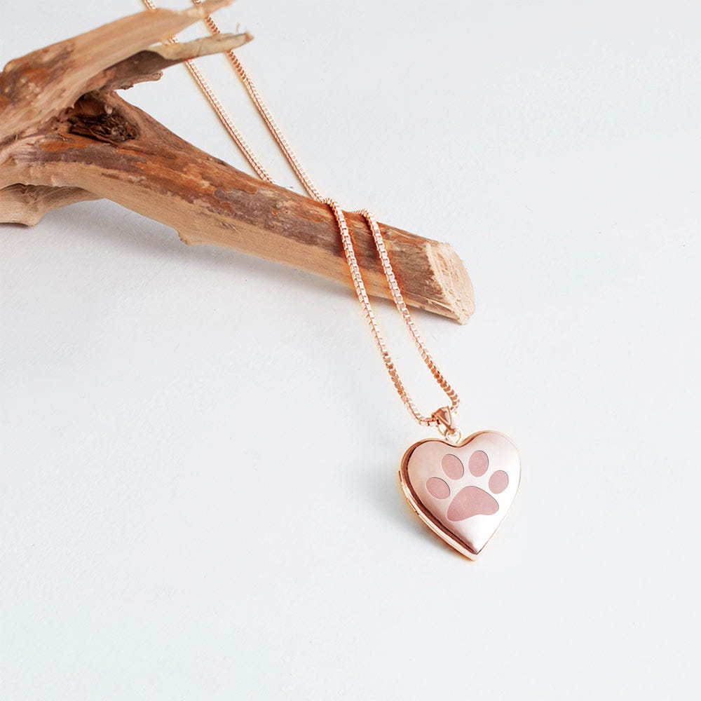 Rose Gold Plated "Dog Paw Print" Heart Photo Locket