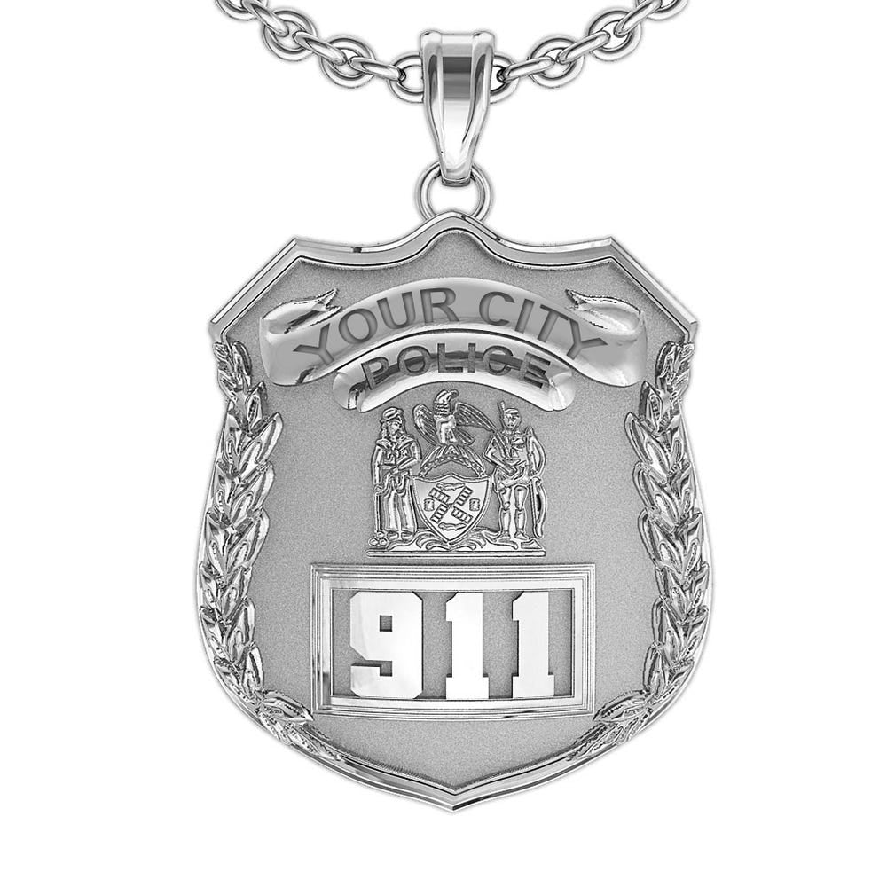 Personalized Police Badge Necklace or Charm - Shape 1
