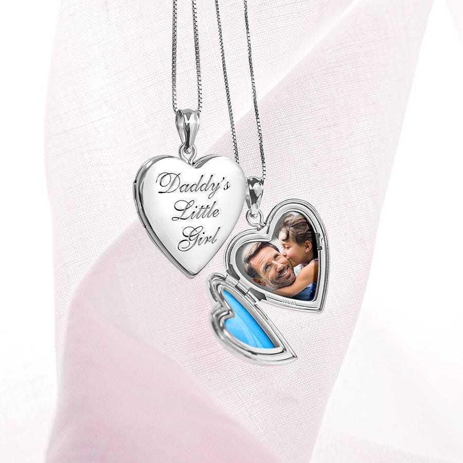 14K White Gold Daddy'S Little Girl Heart Photo Locket