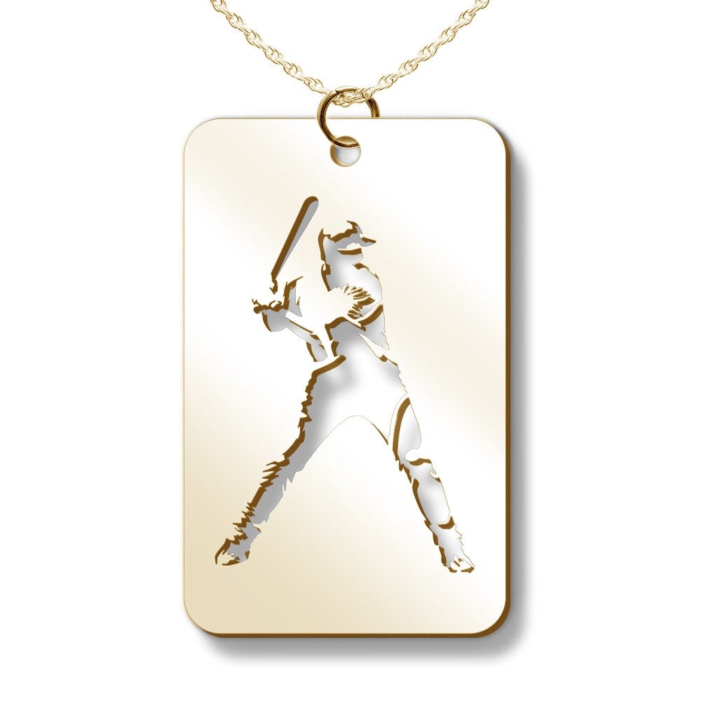 Rectangular Beg Baseball Slugger Cut-out Rectangle Pendant | PicturesOnGold.com