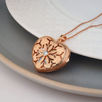 Rose Gold Heart Photo Locket With Cubic Zirconias With Chain Included