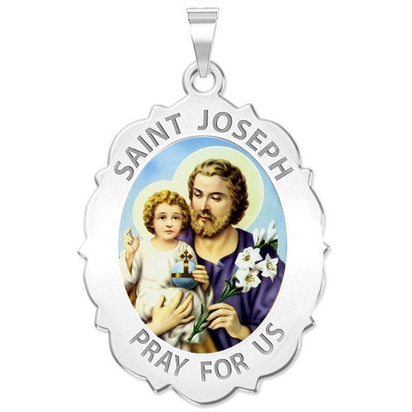 Saint Joseph Religious Scalloped Oval Color Medal