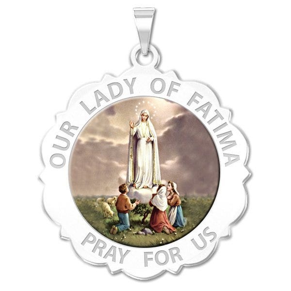 Our Lady Of Fatima Scalloped Round Religious Medal "Color"