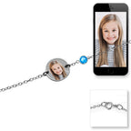 Round Photo Engraved Bracelet with Birthstone