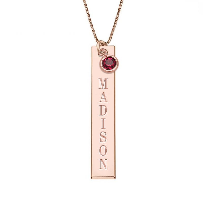 Personalized Vertical Name Necklace with Birthstone Charm and 18" Chain