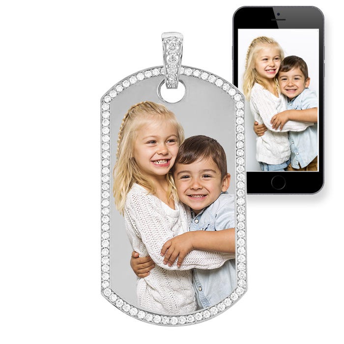 Photo Engraved Diamond Trimmed Dog Tag