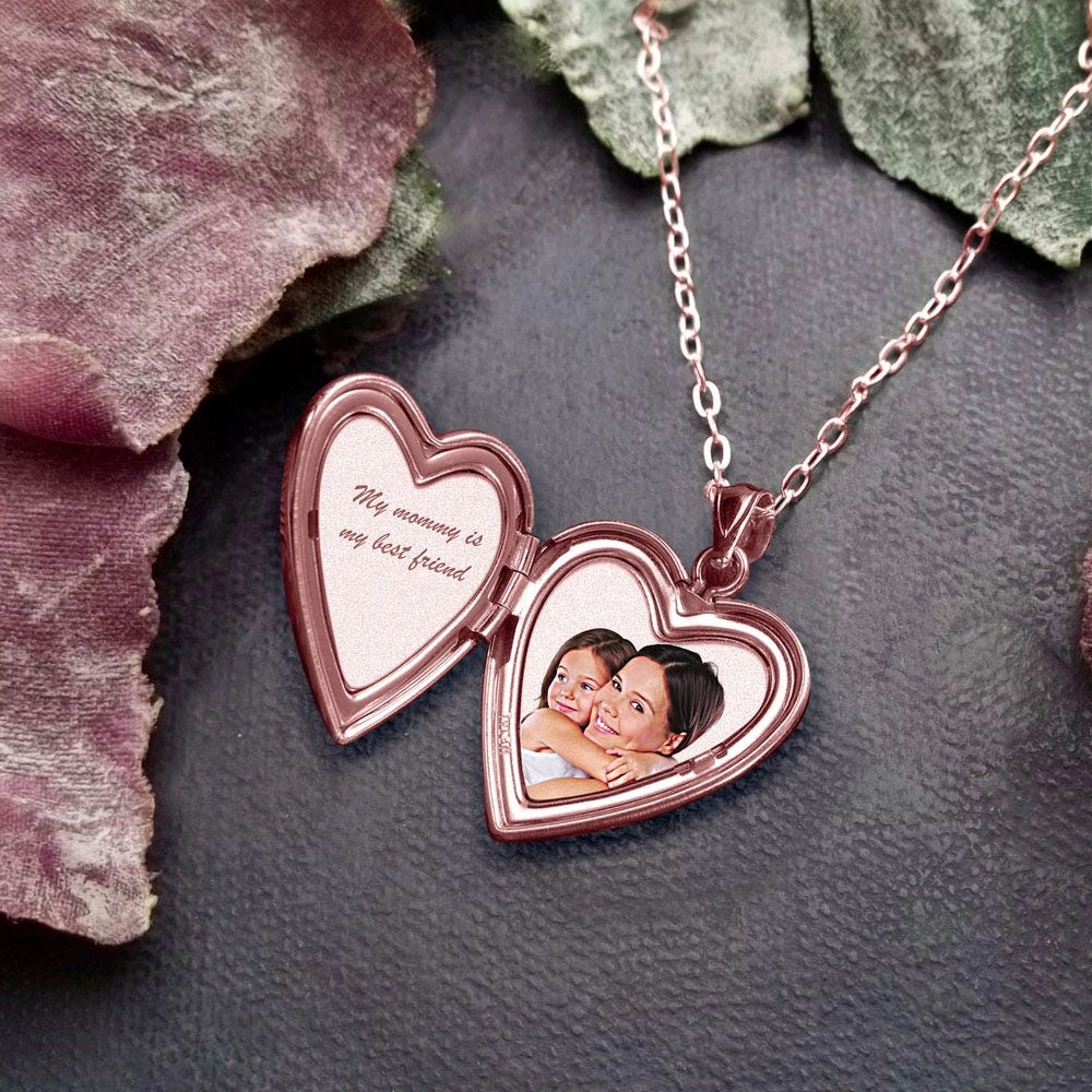 Rose Gold Plated Fancy Script Heart Photo Locket