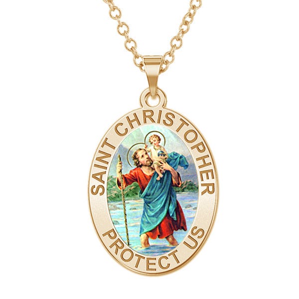 Saint Christopher Oval Religious Medal "Color"