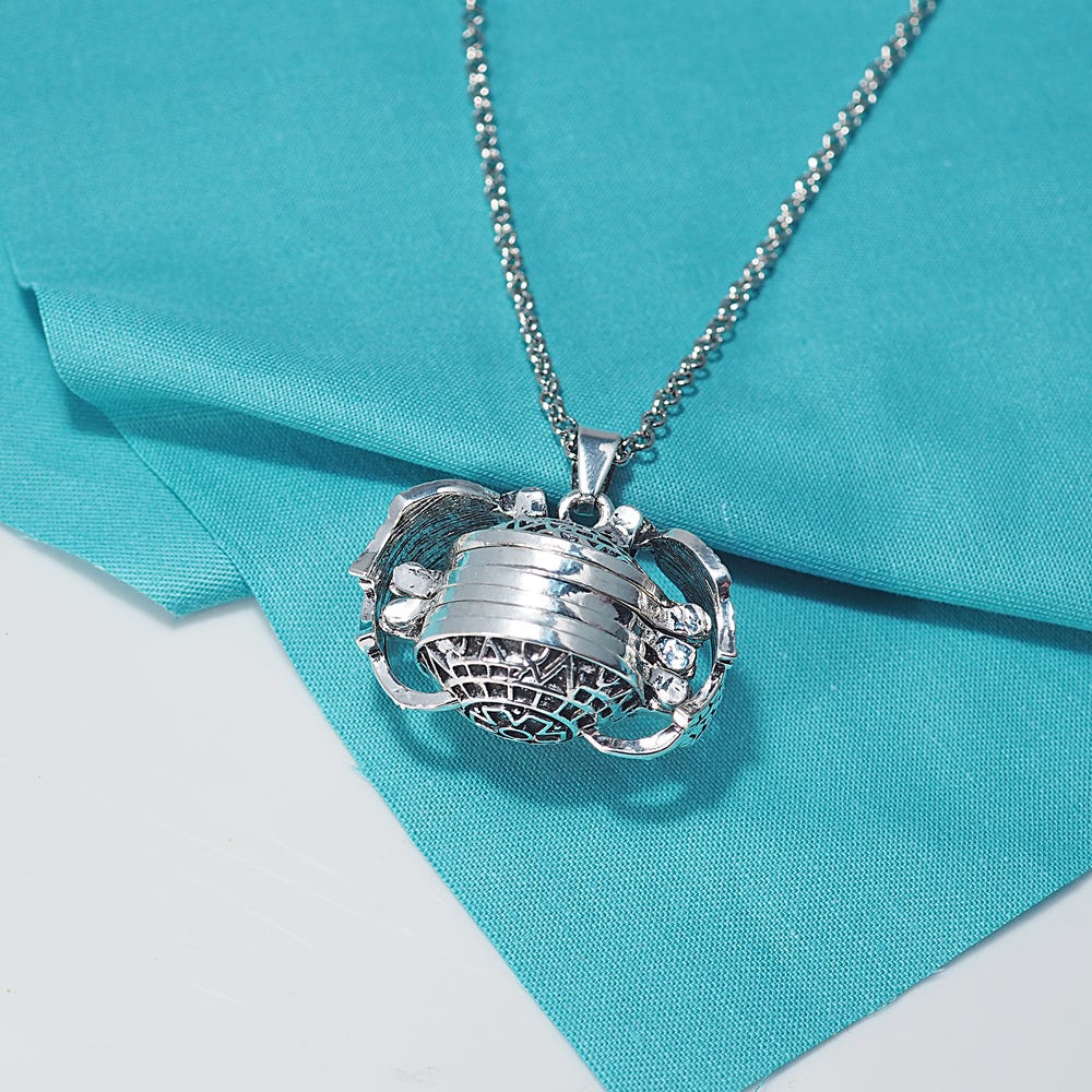 Antiqued Expandable 4 Photo Ball Locket With Chain