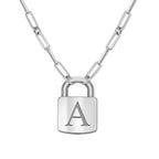 Personalized Initial Padlock Necklace with Paperclip Chain
