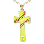 Softball Stitch Enameled Cross Pendant with Number