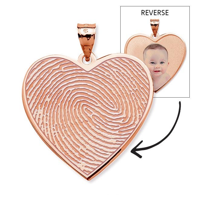 Custom Fingerprint Heart Charm or Pendant with Reverse Photo Option
