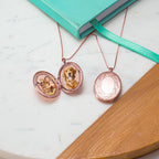 Rose Gold Plated Floral Oval Photo Locket