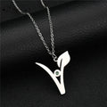 "V" Vegan Necklace with Emerald & 18 Inch Chain