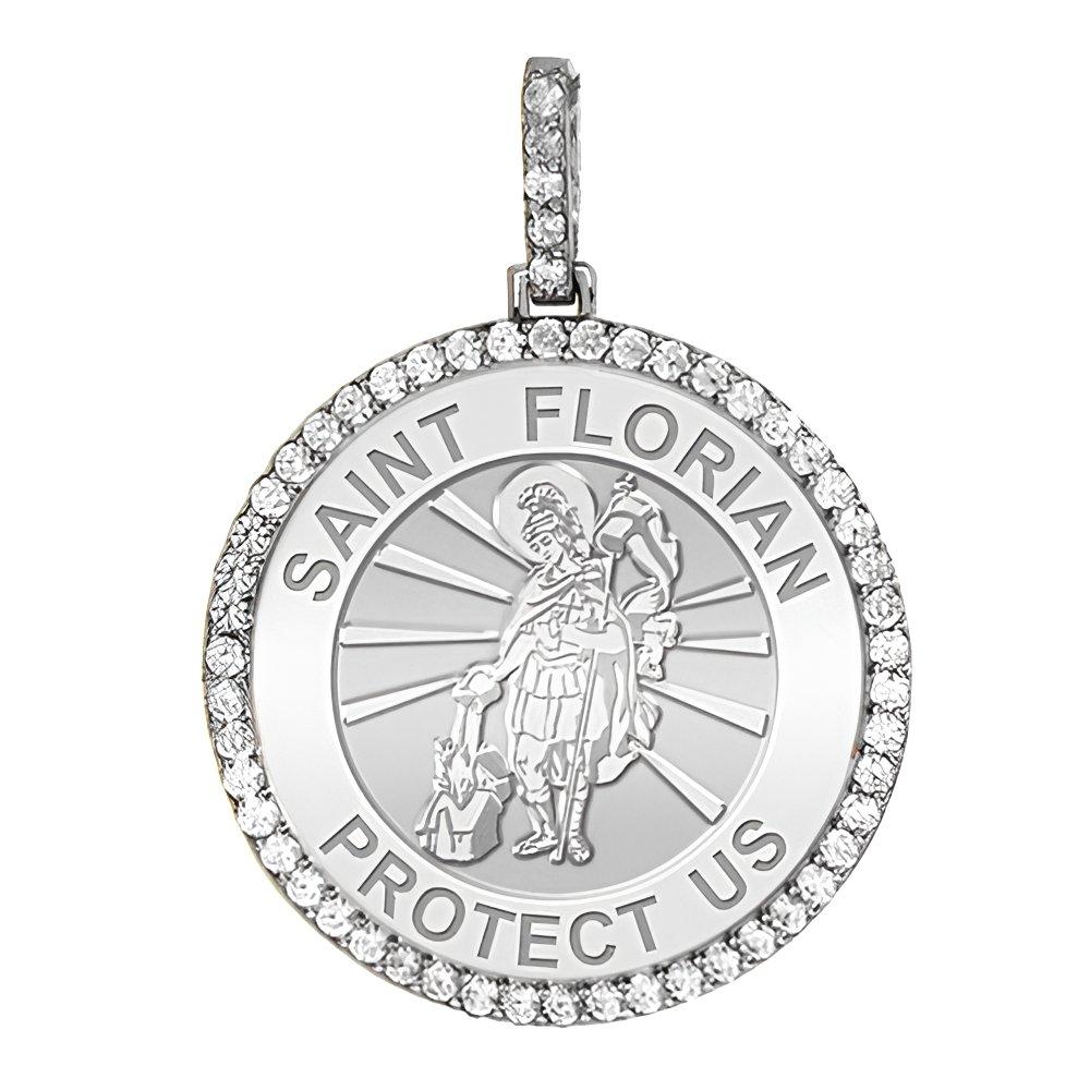Large Saint Florian Diamond Religious Medal