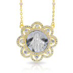 Mother Of Pearl Miraculous Round Medal With Cz Ornate Border