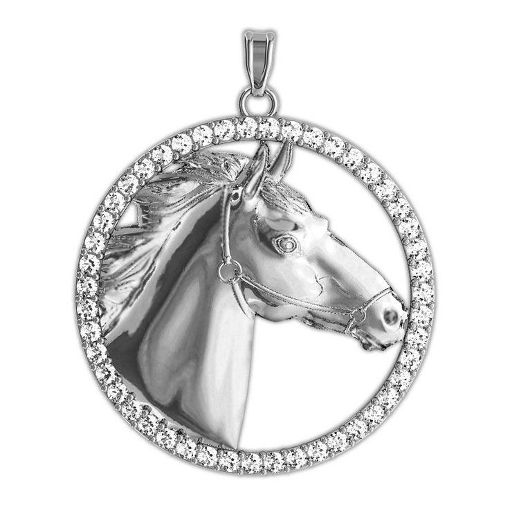Racehorse Diamond Studded Round Horse Jewelry Pendant