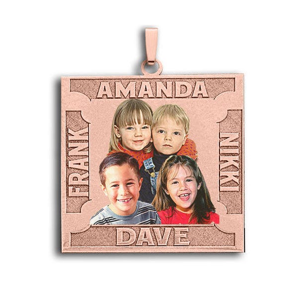 Square Photo Pendant with 4 Names Etched