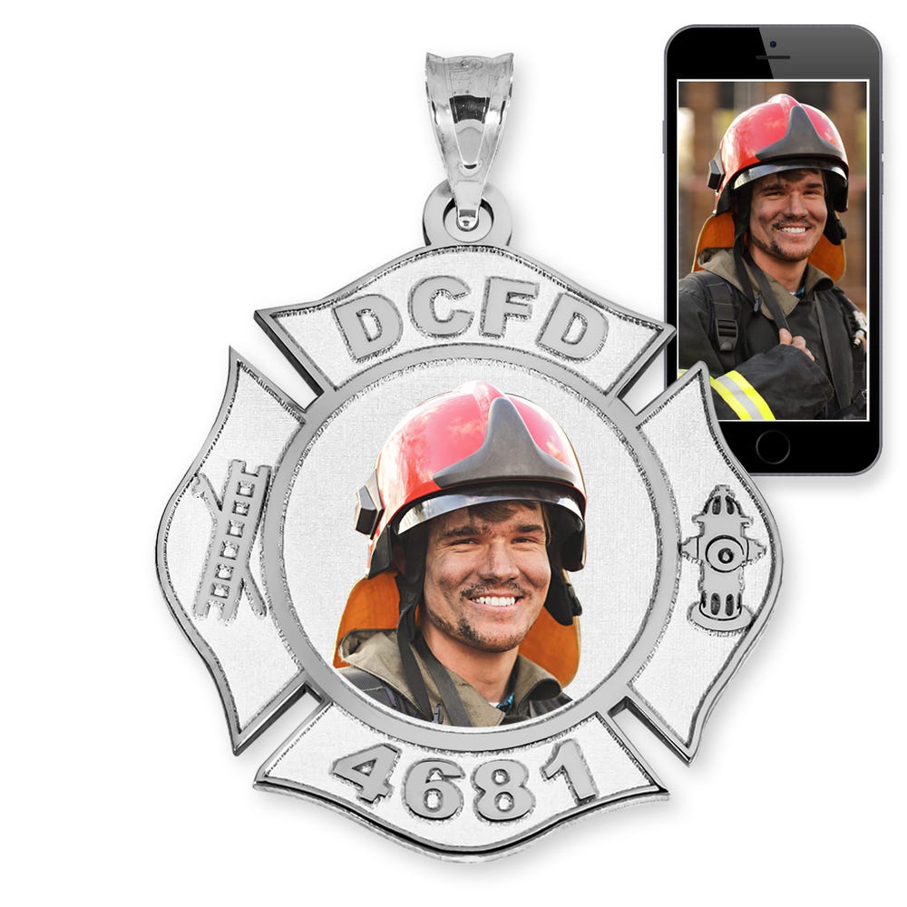 Fire Fighter Badge Photo Pendant Picture Charm with Name and Number