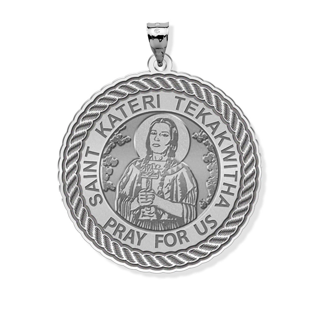 Saint Kateri Tekakwitha Round Rope Border Religious Medal