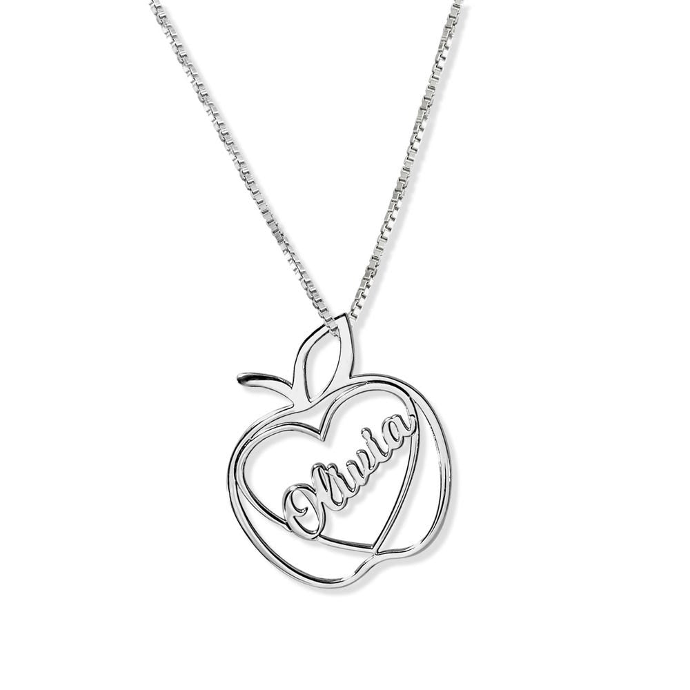 Personalized Teacher's Apple Name Necklace