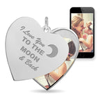 I Love You to the Moon and Back Heart Swivel Photo Pendant