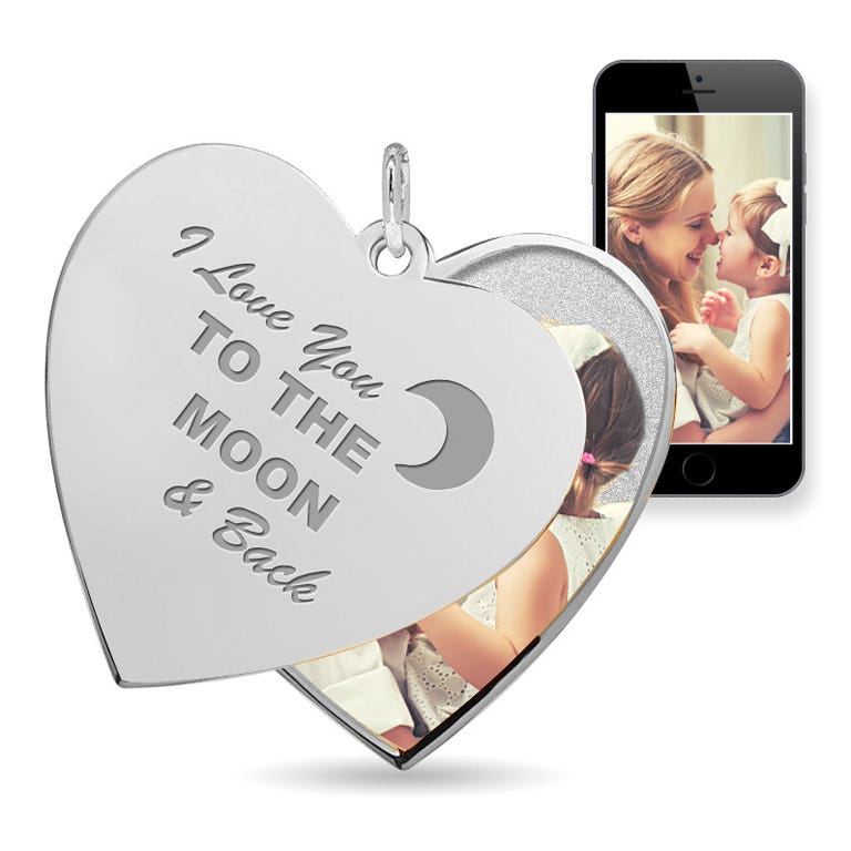 I Love You to the Moon and Back Heart Swivel Photo Pendant