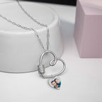 Carabiner Heart Pendant Necklace with CZ Barrel and Dangle Photo Charms / Chain Included
