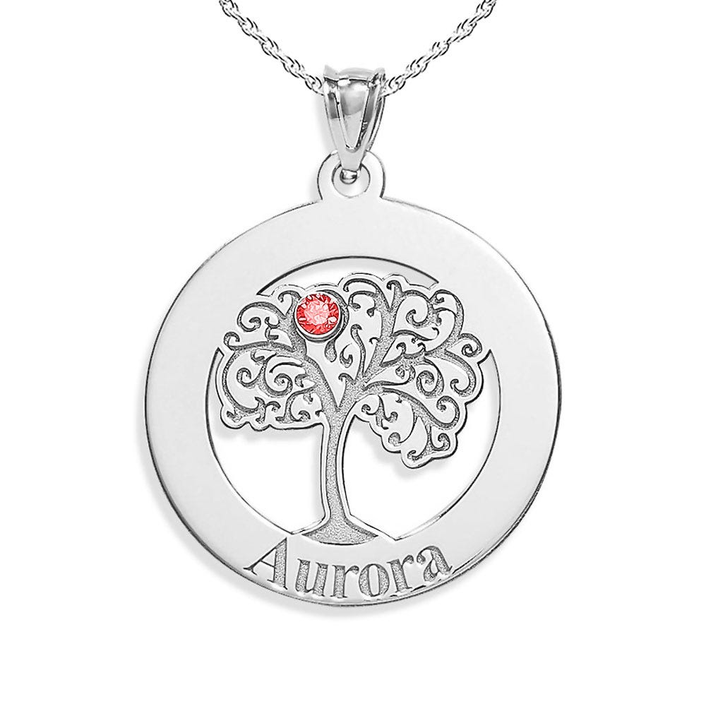 Personalized Family Tree Pendant with Name and Birthstone